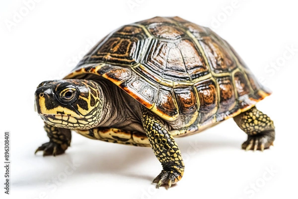 Fototapeta Close-up of a turtle with a white background