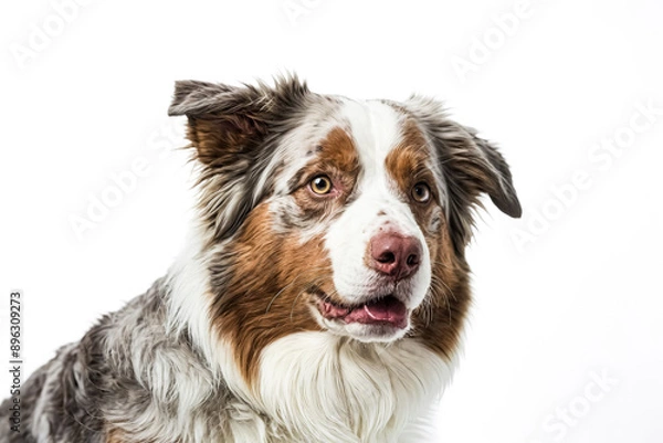 Fototapeta Close-up of a Beautiful Australian Shepherd Dog with Brown and White Fur
