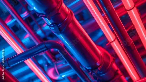 Obraz Blue and red neon tubes background