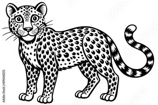 Fototapeta Funny Cheetah Vector Illustration, Cartoon Clipart, and Line Art Design on White Background, Funny cheetah vector illustration, cartoon clipart, and line art design on white background.