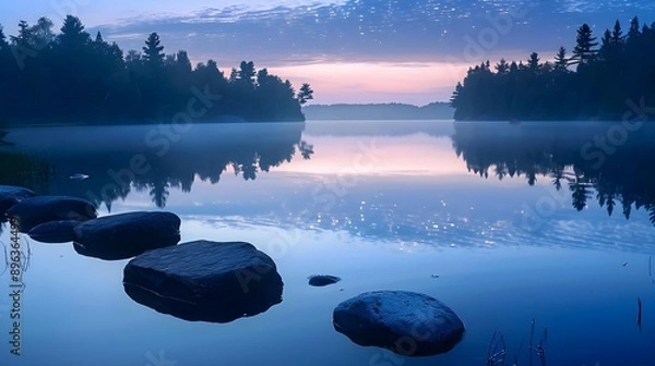 Fototapeta Serene evening lake background with still water