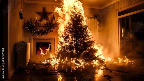 Obraz Dramatic image of a burning Christmas tree
