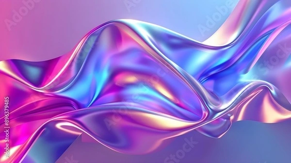 Fototapeta 3D wavy bright abstract design element in holographic style