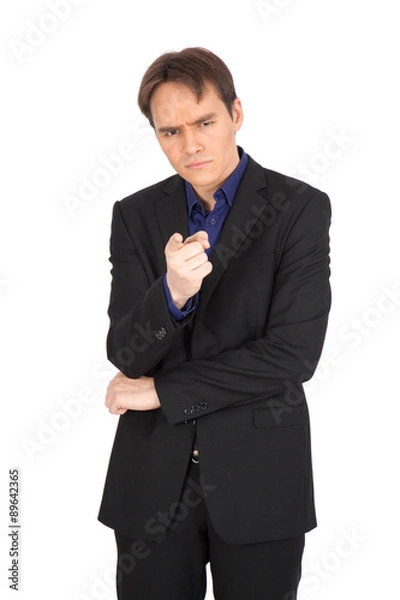 Obraz handsome man doing different expressions in different sets of clothes: suspicion