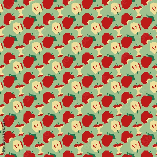 Fototapeta Seamless pattern with ripe red apple. Background fill. Summer. Healthy food