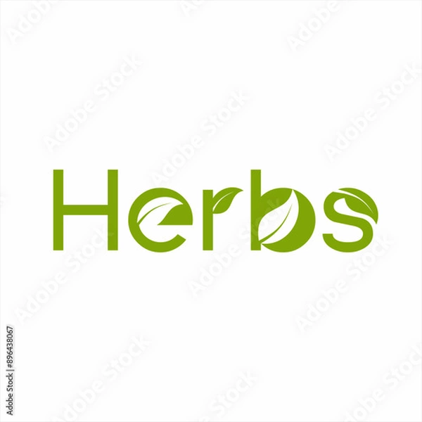 Fototapeta "Herbs" text logo design with an illustration of a leaf symbol on the letters.