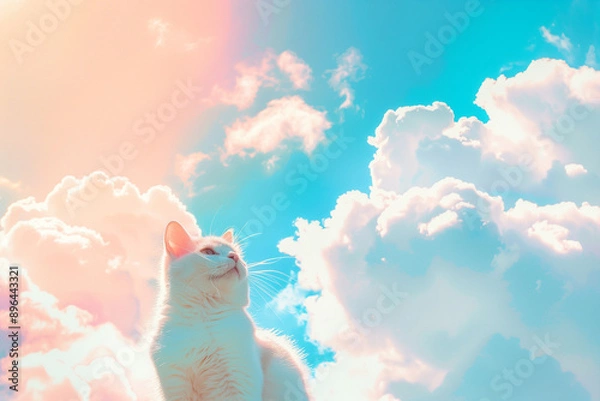 Obraz cat on blue sky with clouds background