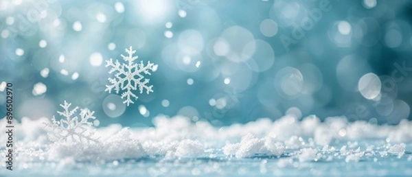 Fototapeta A serene winter landscape featuring beautiful snowflakes and a soft, snowy background, perfect for seasonal themes.