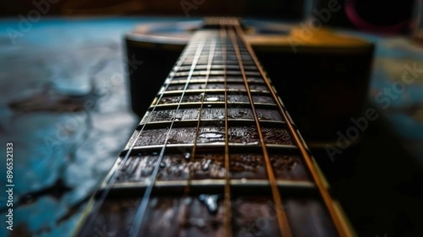 Obraz Gitarren Griffbrett close up