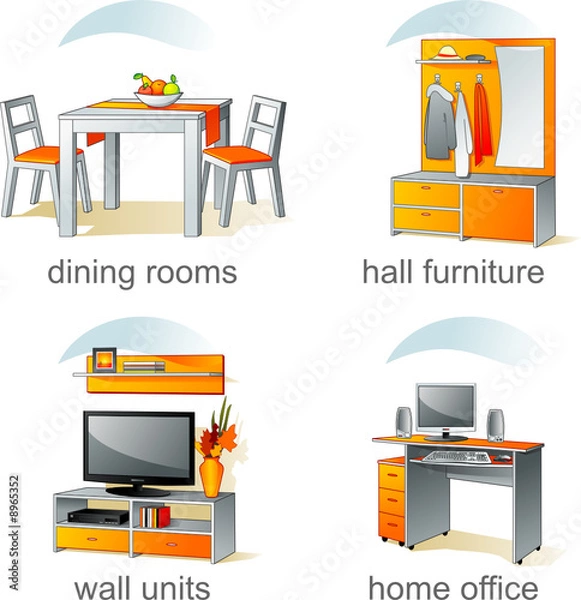 Fototapeta Icon set - home furniture items, part 2