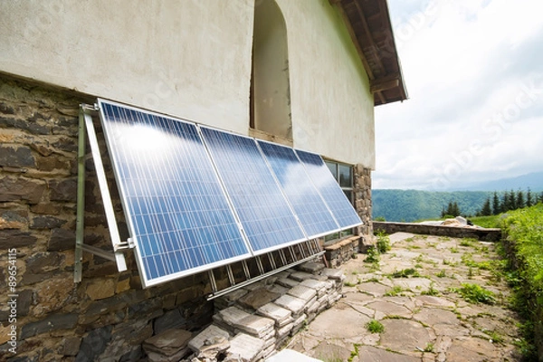 Obraz Solar panels on apline hut