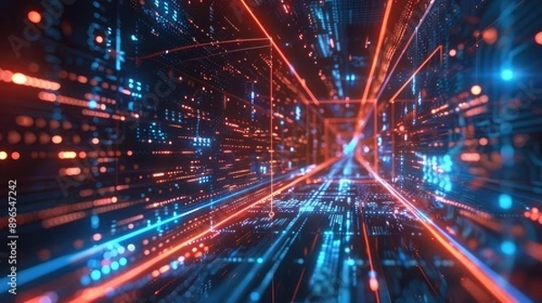 Obraz A high-tech background with virtual reality elements and glowing lines.
