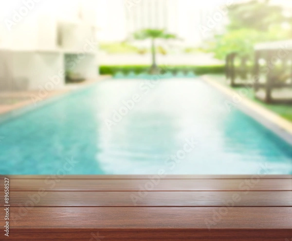 Fototapeta Wood Table Top Background And Pool