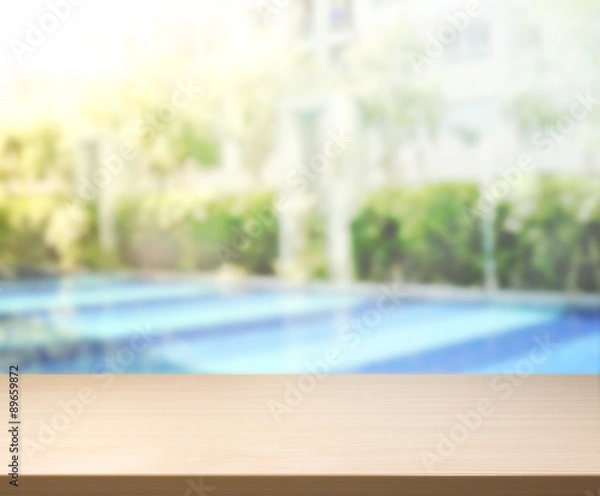 Fototapeta Wood Table Top Background And Pool