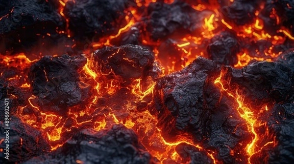 Fototapeta Molten magma and lava texture with fire and rock, perfect for creating a seamless hot background.