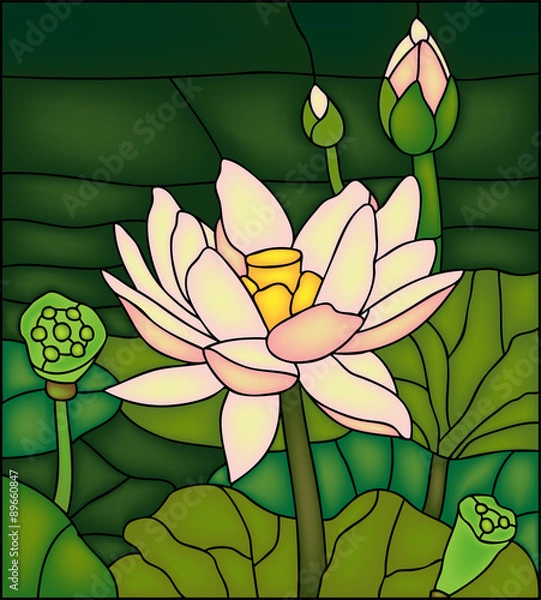 Fototapeta Lily / lotus. Vector illustration in Stained glass window