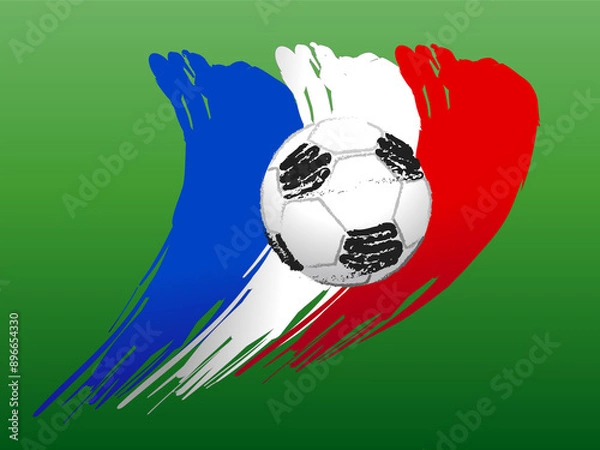 Obraz A soccer ball on the background of the French flag. Green background.