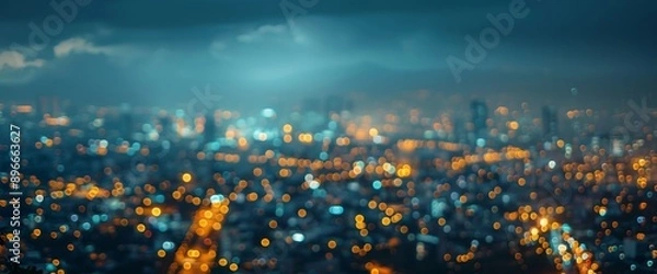 Fototapeta Abstract City Lights Bokeh Background with Blue Sky - Urban Landscape at Dusk