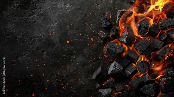 Obraz Coal For Bbq grill Background With Fire