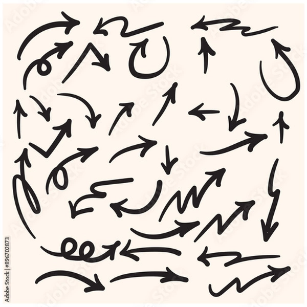 Fototapeta Doodle sketch style of Hand drawn lines, Arrows, circles and curves With illustration style doodle and line art