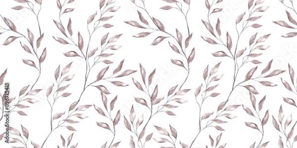 Obraz  Watercolor seamless pattern, beige color, background with a floral pattern. Illustration - Branch, wild grass, plant, leaf. Vintage pattern 