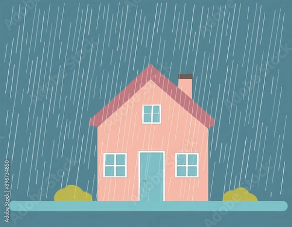 Obraz 雨の日のシンプルな一戸建ての家