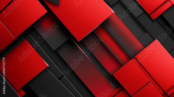 Fototapeta Abstract red and black geometric pattern with overlapping rectangular shapes creating a dynamic 3D effect.