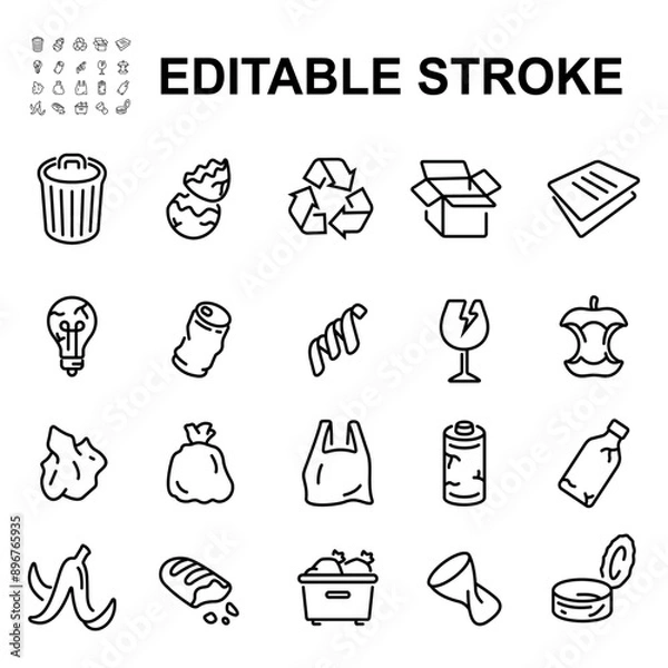 Fototapeta Collection of trash icons. Made in thin line style.