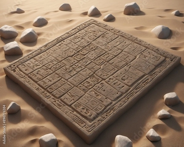 Obraz Ancient clay tablets with text on the sand