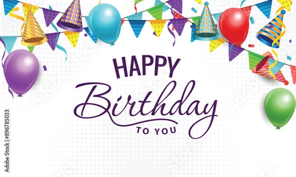Fototapeta Happy birthday vector transparent background. colorful happy birthday border frame with confetti