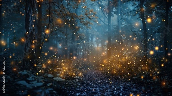 Fototapeta Enchanted Forest Path with Fireflies