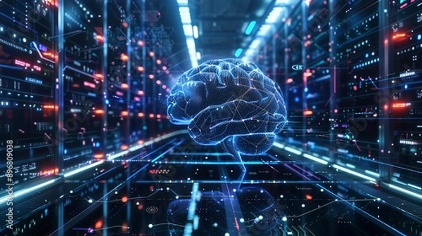 Fototapeta AI machine learning model training on a futuristic supercomputer, UHD, Masterpiece 