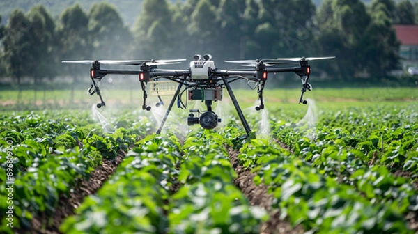 Fototapeta AI-based smart agriculture drones monitoring and optimizing crop growth, UHD, Masterpiece 