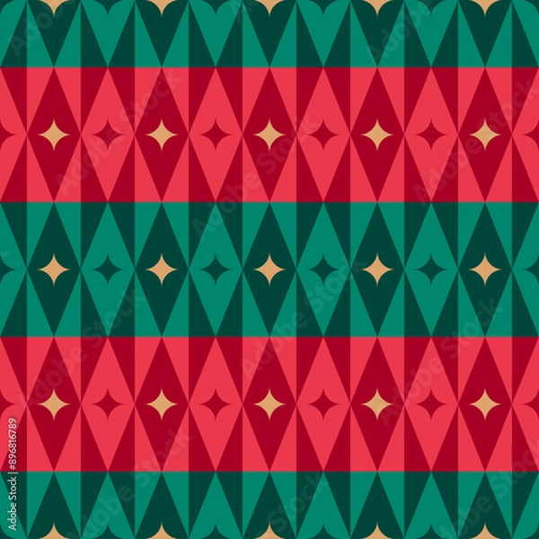 Obraz Luxury abstract geometric elements pattern design for christmas and new year celebration. Red and green rhombus seamless pattern.
