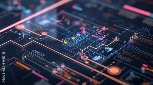 Obraz High-resolution close-up of a machine learning workflow diagram featuring detailed stages of data processing and analysis, Full Focus, UHD, Masterpiece 