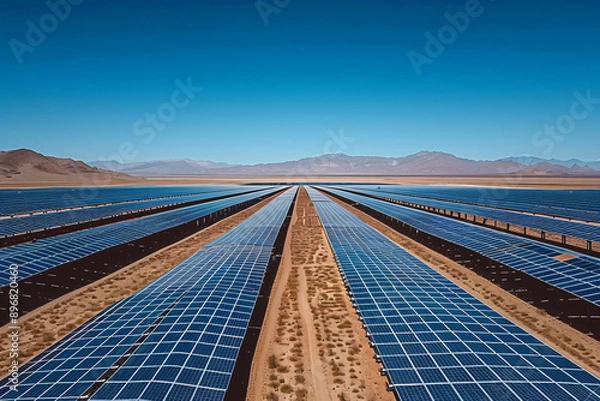 Fototapeta Eco-Friendly Power: Rows of Solar Panels in Desert