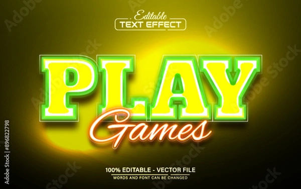 Fototapeta Play game neon text effect editable
