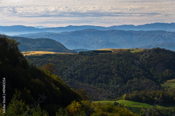 Fototapeta Viewpoint on a landscape of mount Bobija with hills and forests