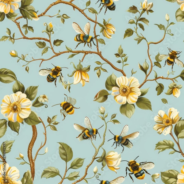 Fototapeta Tile pattern featuring tiny bees