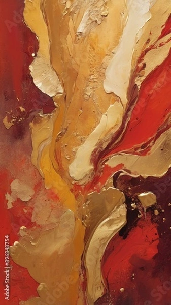 Fototapeta Abstract Oil Painting illustration of a red and gold colored