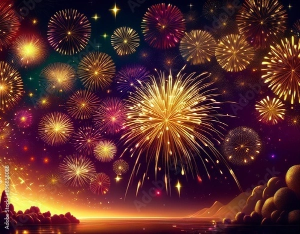 Fototapeta 花火が豪華絢爛に彩る夜空