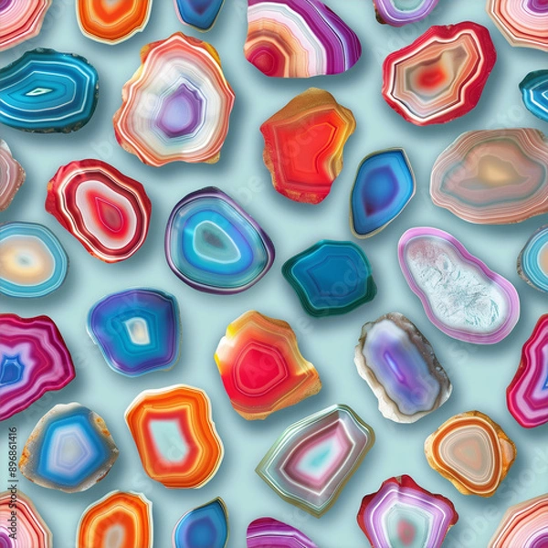 Fototapeta A pattern of colorful agate stones. Pattern can be used as repeating tiles to create seamless patterns for fabrics, wallpapers and textures