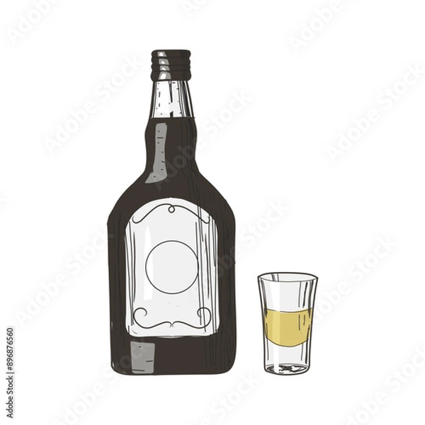 Obraz tequila and glass vintage hand drawn style