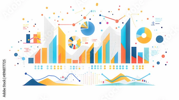 Fototapeta Vector business graph analysis, data visualization, white background, modern style,