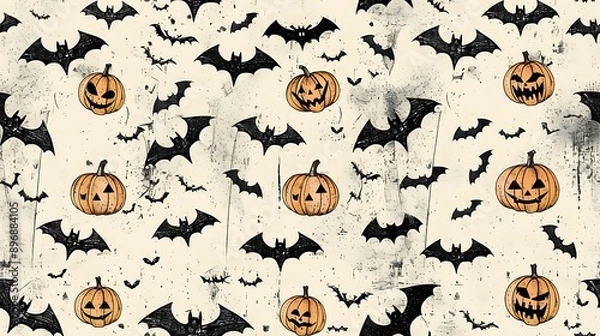 Fototapeta Halloween Bats and Jack-o'-Lanterns on a Distressed Background