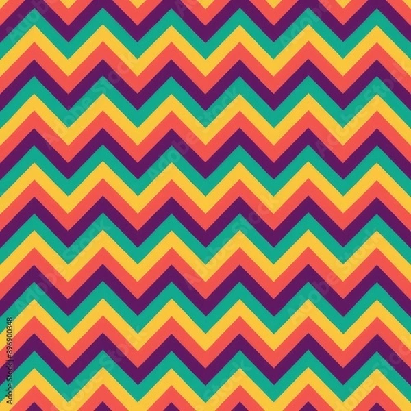 Fototapeta Seamless pattern of rainbow zigzags and waves, Generative AI