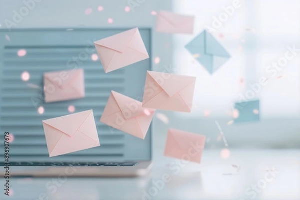 Fototapeta Soft pastel hues background with professional email marketing tools, showcasing customer engagement