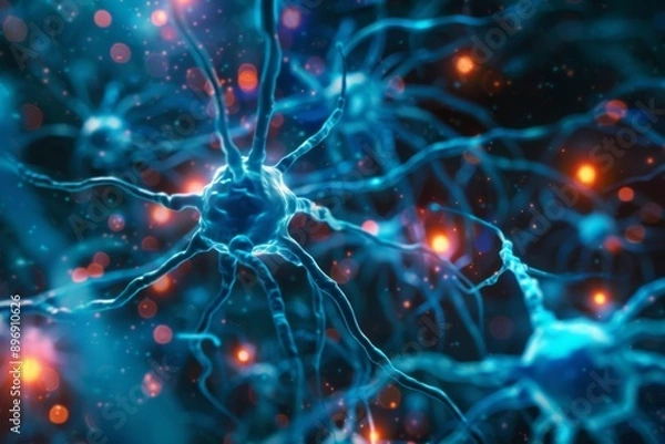 Fototapeta Neurons and nervous system. Human synapse brain science nerve cell. Anatomy biology