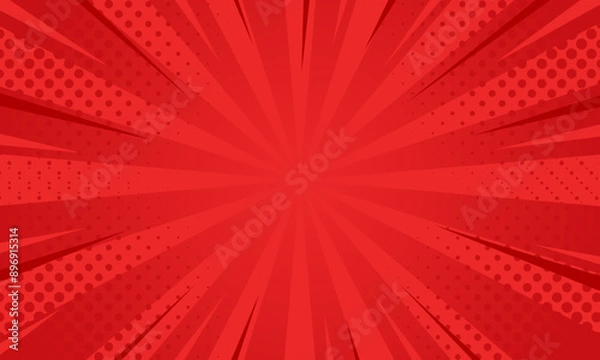 Obraz Red comic sunburst effect background with halftone. pop art comic-style vector background. Suitable for templates, sale banners, events, ads, web and pages