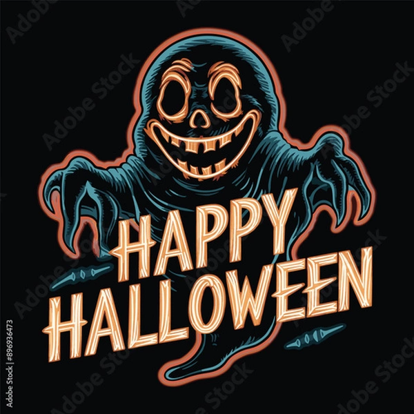 Fototapeta Halloween background with pumpkin illustration design. Generative AI